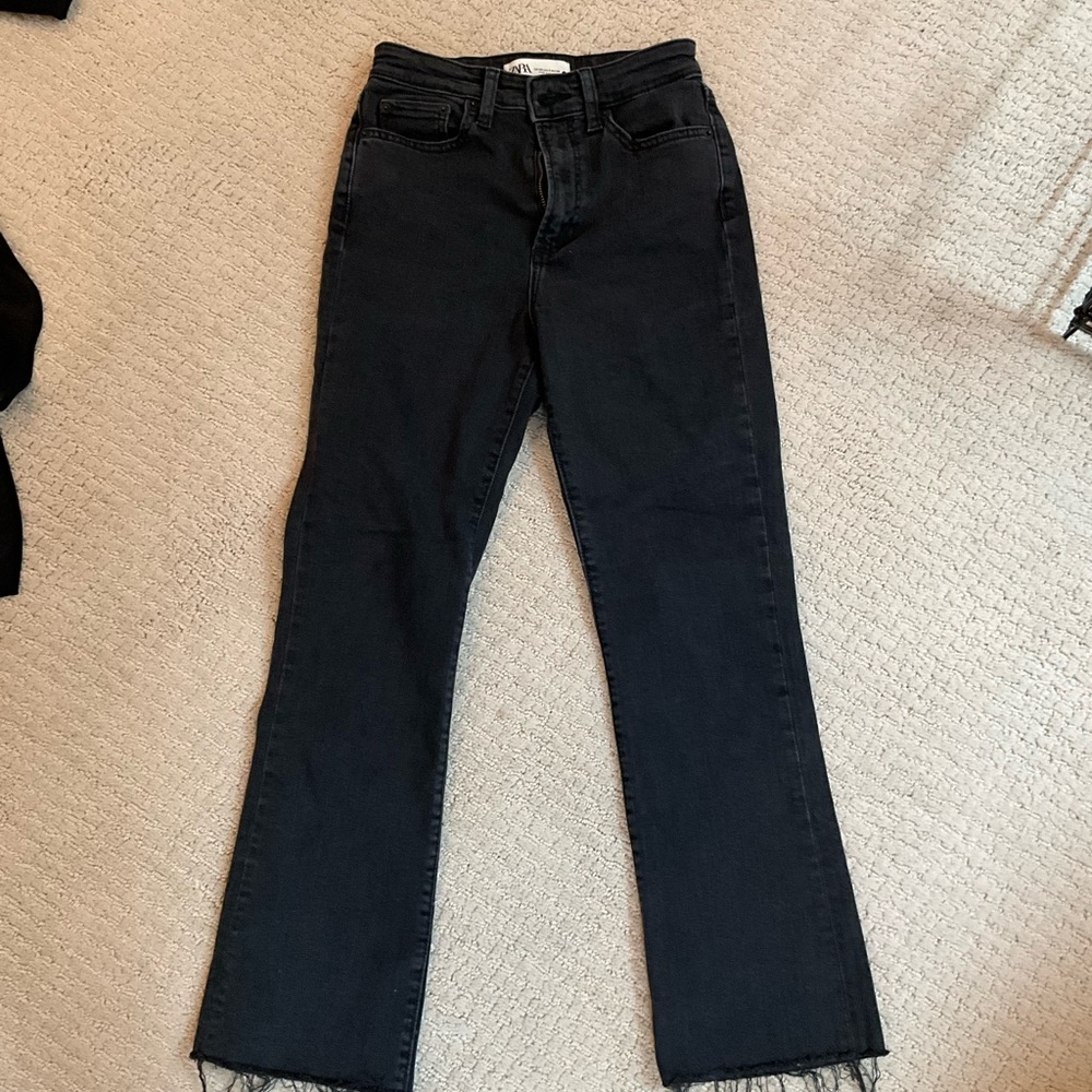 Zara black flare raw hem jeans